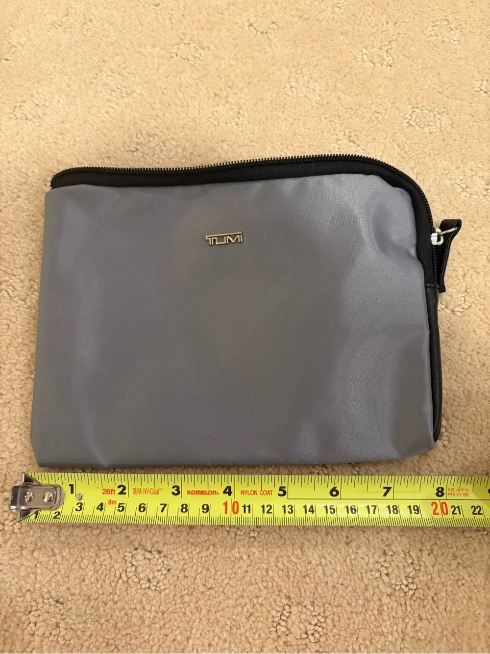 Tumi x Delta  Gray Compact Travel Pouch with Black Trim